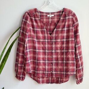 Madewell Red Pink Plaid Button-Down Top - Small